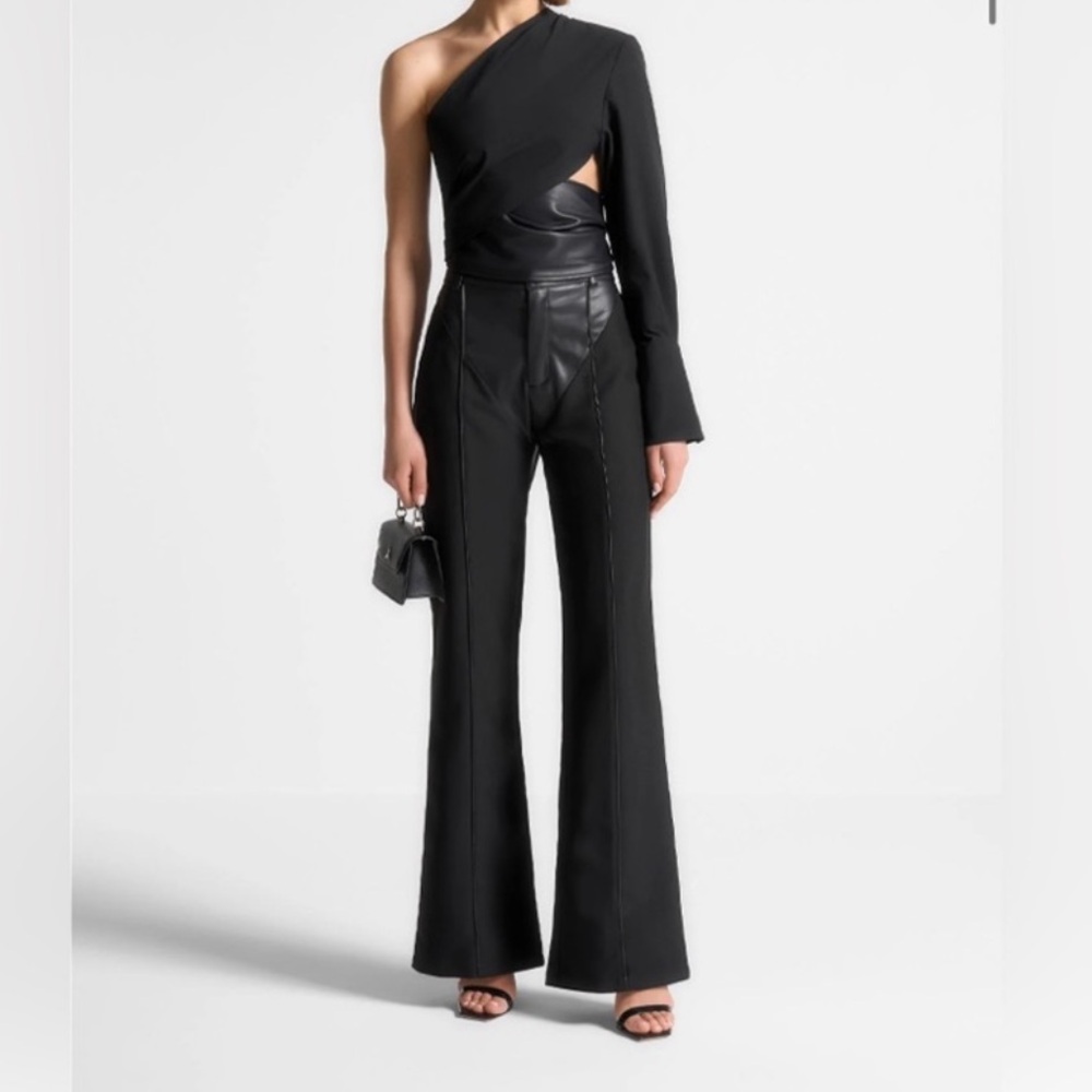 Maniere De Voir Leather & Woven Trousers - Black - US 4